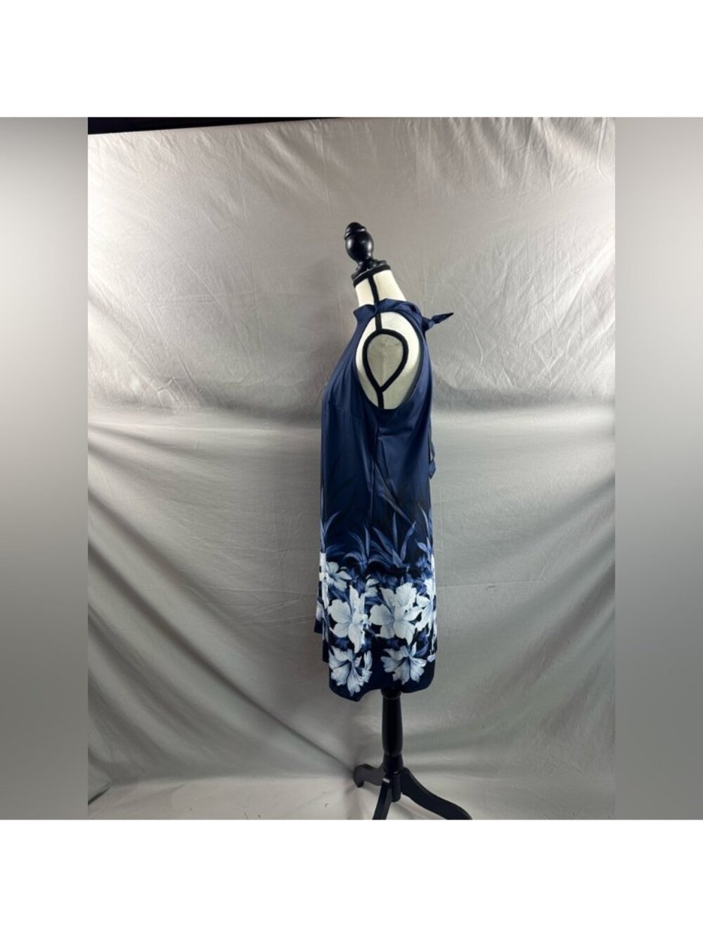 Boho Floral Print A-Line Halterneck Dress Blue - Picture 8 of 9